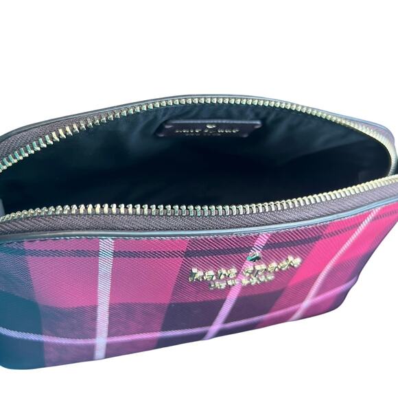 Kate Spade New York | Staci Plaid Small Cosmetic Case | Bright Rose, Red & Black - Picture 12 of 12